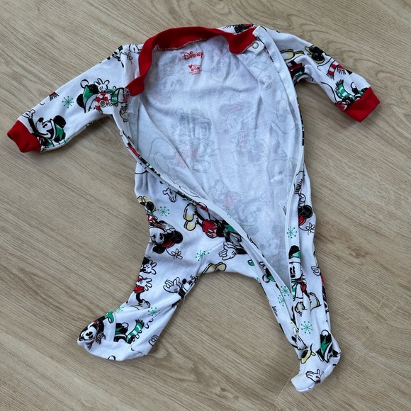 DISNEY Mickey & Minnie Mouse Winter Full-Zip Footed Onesie Red Trim ~ 0-3 mos - Picture 3 of 7